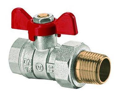 Kulový kohout ONYX 1/2" FM, motýl, se šroubením, plnoprůtočný s ucpávkou, 180°C, PN40
