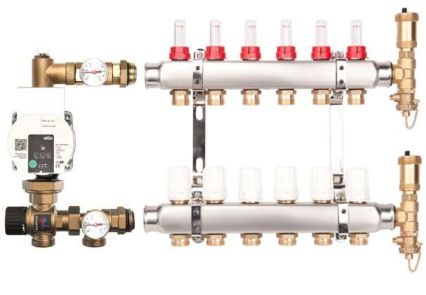 Sestava rozdělovač/sběrač BASE INOX K5 6085700-MIX nerezový, se směšováním pro 12 okruhů